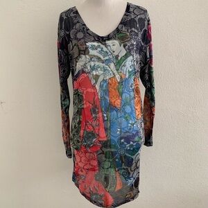 Desigual Sheer Tunic Geisha Long Sleeve Top Size M